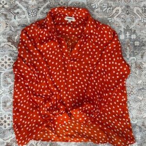 L'AGENCE Red and White Polka Dot Button Down Shirt